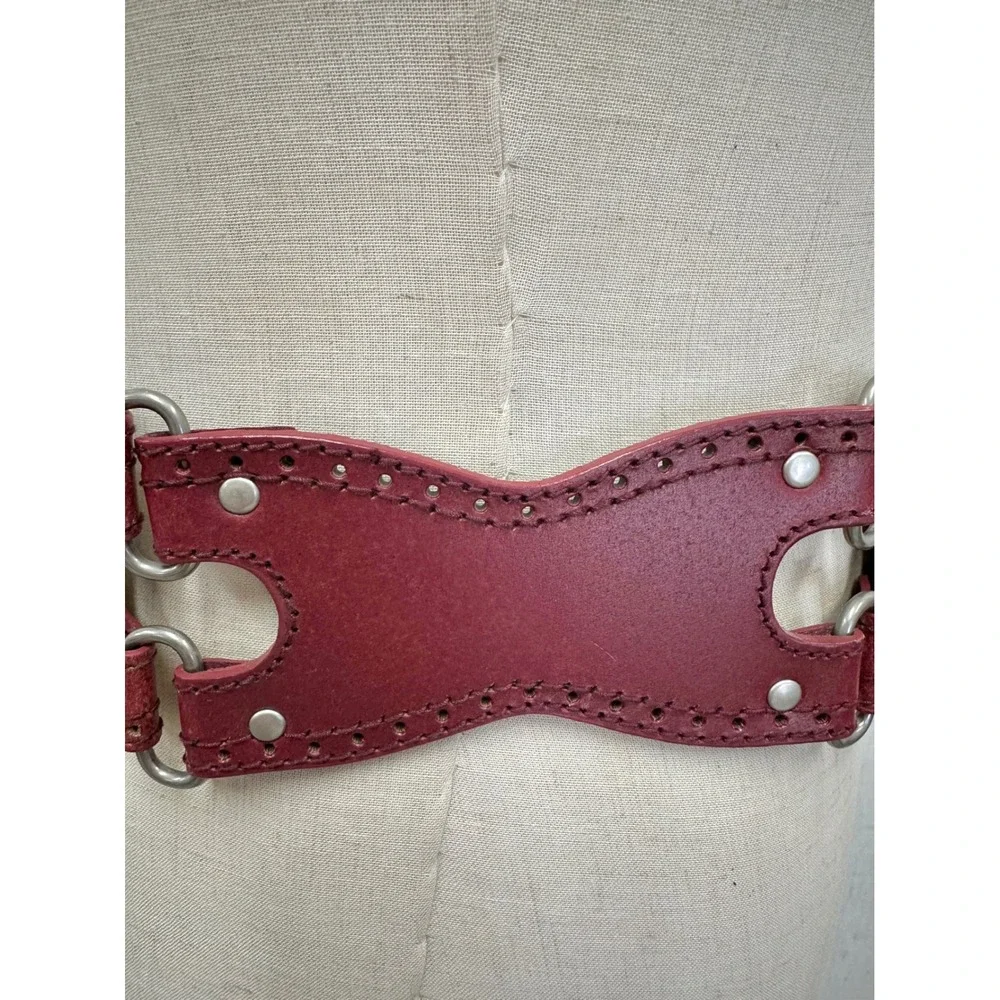 Hinged Wide Waist Belt Womens Medium‎ Red Excellent Bonded Leather Western